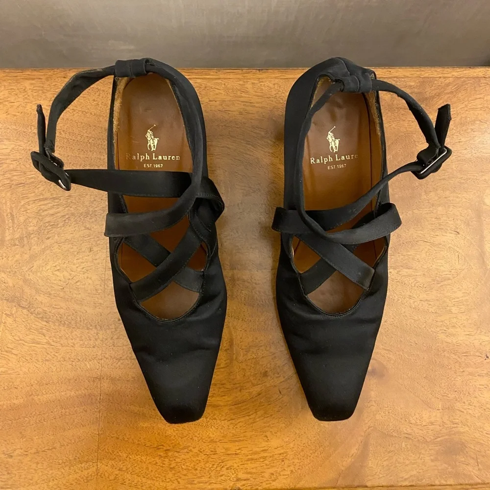 Vintage Ralph Lauren Black Satin Shoes Size 6 - Picture 1 of 16